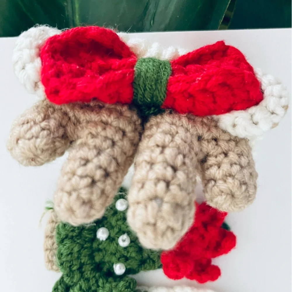 Artisan handcrafted holiday Christmas crochet hair clips Tree, mitten, bows New